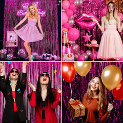 2 Pack Hot Pink Backdrop Party Decorations Tinsel Foil Fringe Curtain Backdrop S