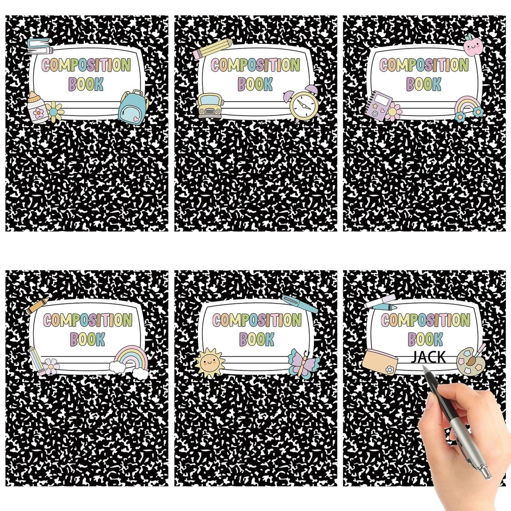 72 Pcs Composition Notebook Classroom Decor Cute Composition Cutouts 10×6 Bac…
