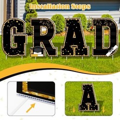 Graduation Yard Signs Class of 2026 Black Gold 14 Piece Set with Stakes Outdoor