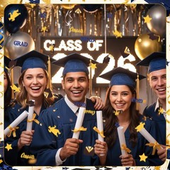 300 PCS Blue Black Gold Graduation Confetti 2026 Class of 2026 Decor