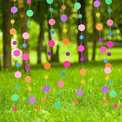 5 Pack Rainbow Circle Garland Paper Dot Banner Party Backdrop Decoration 65.5ft
