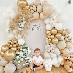 White Sand Gold Balloon Arch – Double Stuffed Matte Cream Nude Beige White Pa…