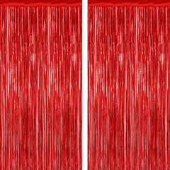 2 Pack Red Tinsel Backdrop, 3.28 FT X 7.05 FT Fringe Curtains, Red Foil Tinsel P
