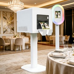 Portable Photo Booth Stand w/ RGB Ring Light & Printer Shelf for Wedding Party