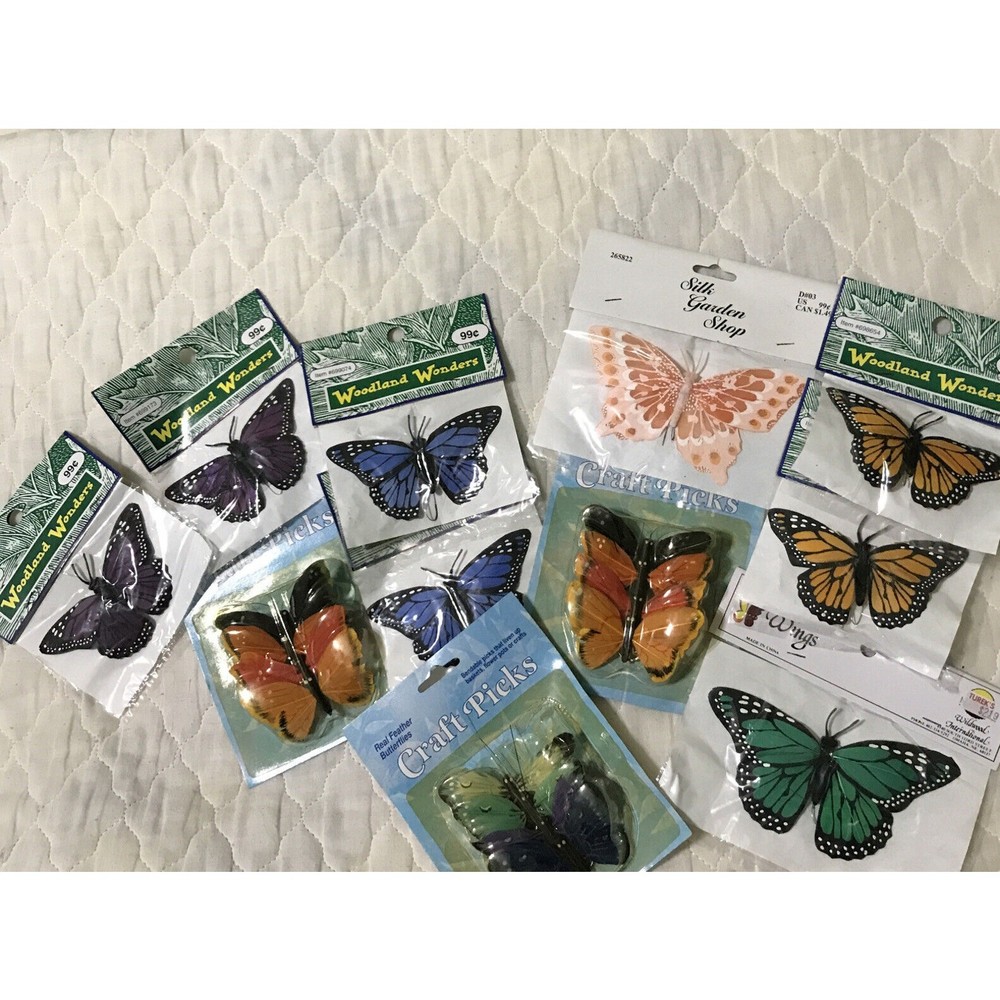 Woodland Wonders Butterfly Craft Picks Multicolor Feather Silk Floral Accents