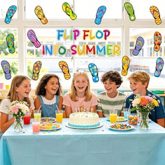 75 Pcs Summer Bulletin Board Decorations May Flip Flop Beach Hawaiian Theme Cuto