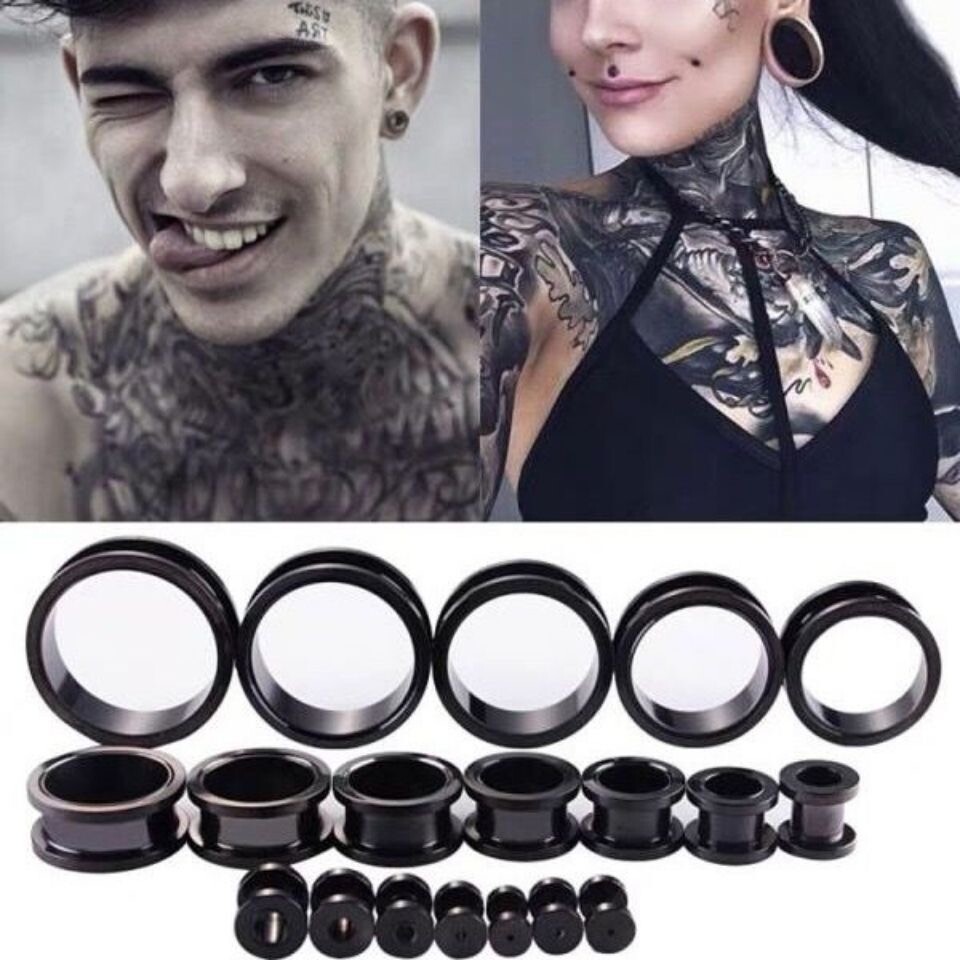 2PcsStainless Steel Dual Horn Ear Expanders DoubleTunnel Ear Plugs Earring Meter