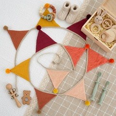 Fabric Bunting Banner, 2 Pack Handmade Neutral String Banner with Felt Ball E…