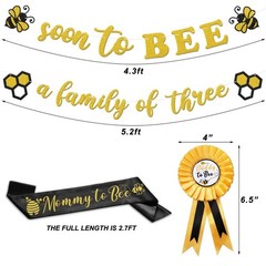 Bumble Bee Baby Shower Decoration Set, Soon to Bee A Family of Three Banner M…