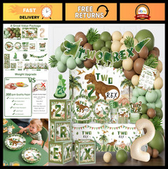 237pcs Dinosaur Birthday Party Set for Boys, 2nd Birthday Decorations, Serves 20