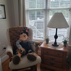 Large Stuffable Scarecrow in Witch Hat Fall / Halloween Porch Sitter 40″H #147