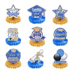 9PCS Graduation Party Decorations Class of 2025 Honeycombs Table Blue & Gold