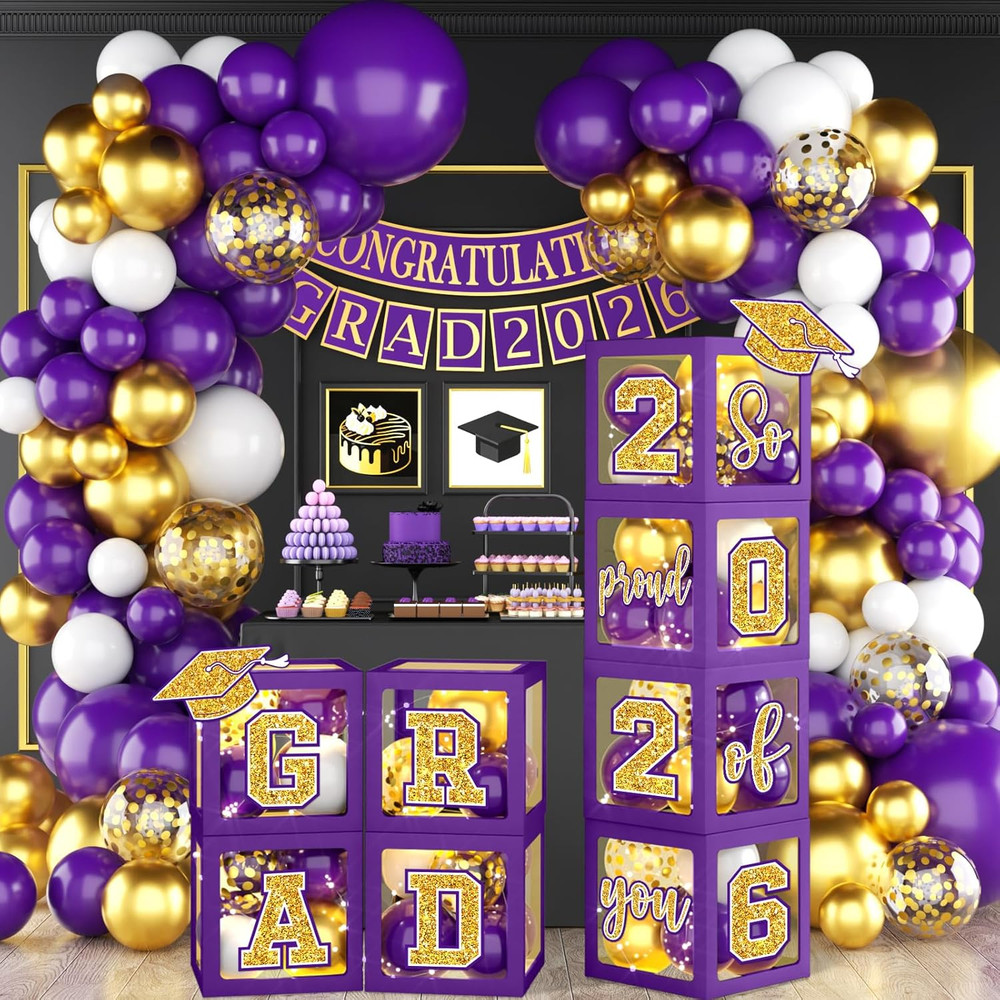 Graduation Decorations Class of 2026, Purple and Gold Graduation Decorations
