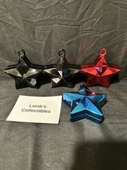 Star Shaped Balloon Weights 5.5oz ea lot of 4 – 2 Black, One Red, One Blue Party