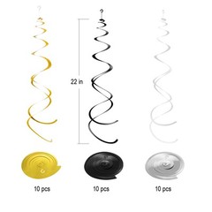 30 Pcs Black White Gold Hanging Swirls Party Streamer Spiral Decorations