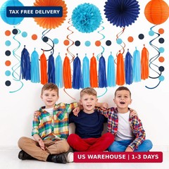 Royal-Light Blue Orange Happy-Birthday Party-Decorations – 31pcs Men Boys Paper