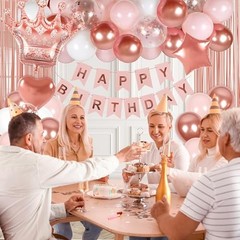 Rose Gold Birthday Decorations for Women with White Pink Rose Gold Balloons