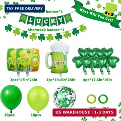 47Pcs St Patricks Day Decorations Shamrock Garland Banner Green Balloons Dark Gr