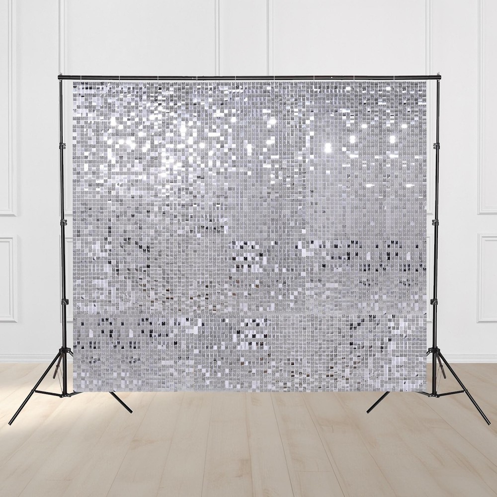 Instahibit 8.5×10 Ft Backdrop Stand w/ 72 Shimmer Wall Panels for Party Silver
