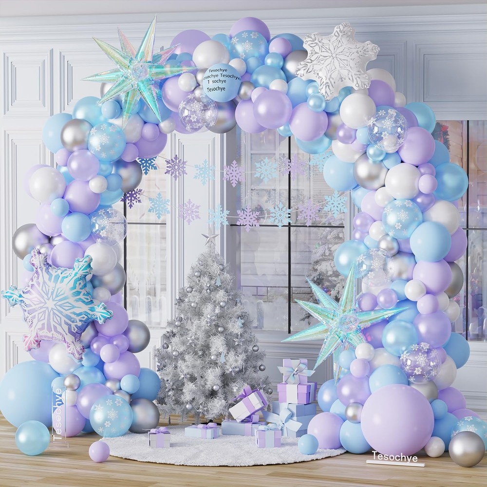 Ice Snow Birthday Party Decorations, 159 PCS Snowflake Balloon Garland Arch K…