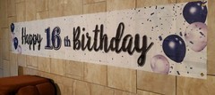 Happy Sweet 16 Birthday Banner 119″ Long 19″ Tall Gromets White Purple Pink
