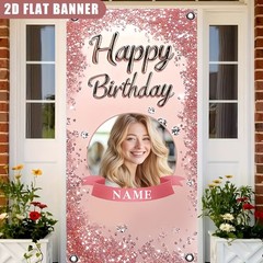 1pc 2D Personalized Birthday Poster Customizable Name Photo Party Banner Decor ♤