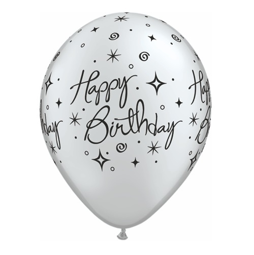 Silver Grey Happy Birthday Printed Latex Balloons Birthday Party Supplies ~ 12pc