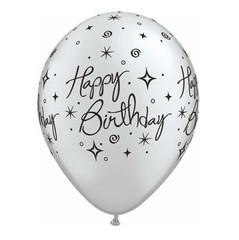 Silver Grey Happy Birthday Printed Latex Balloons Birthday Party Supplies ~ 12pc