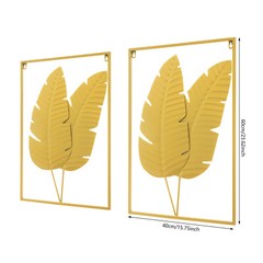 2PCS Wall Decorations Gold Iron Leaf Wall Hanging Home Decor w/Frame Wall Decor