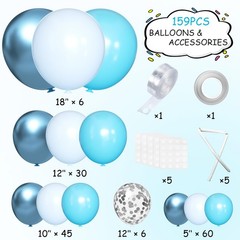 Blue Balloons Garland Arch Kit, 147 Pcs Metallic Macaron Light Blue and Confe…