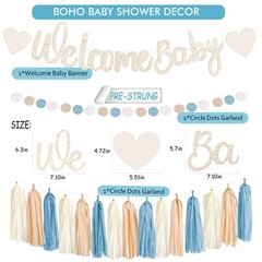Light-Dusty Blue Boho Baby Shower Party-Decorations Beige Champagne Boy Neutr…