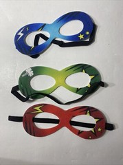 NEW 3 Super Hero/Power Birthday Party Favors w/ Cape, Mask, Belt Green Blue Red