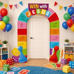 Game Night Party Decorations Win with Jesus Theme Door Banner Backdrop Board …