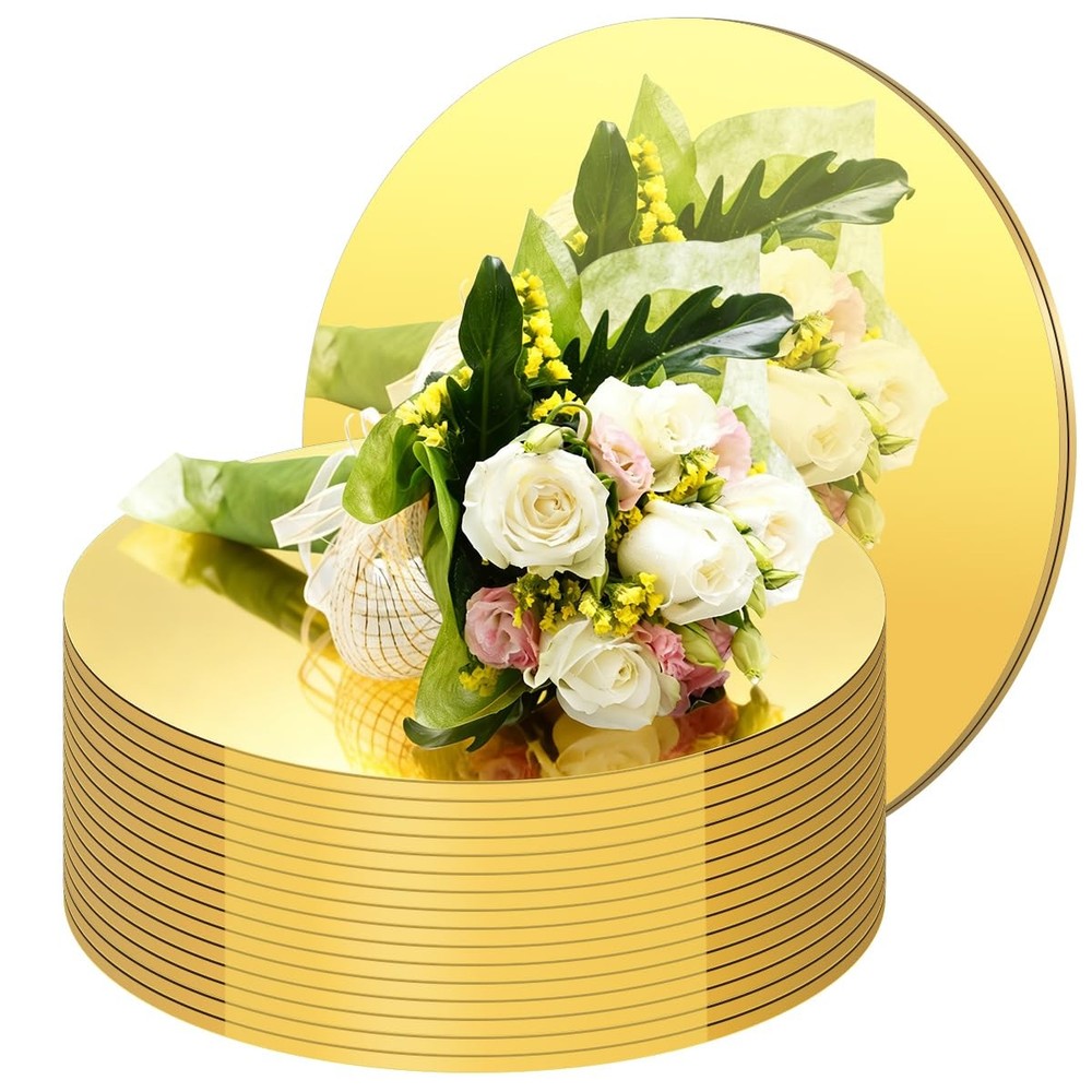 16Pack Pack Round Mirror Centerpieces for Tables, No Glass Acrylic Gold Circl…