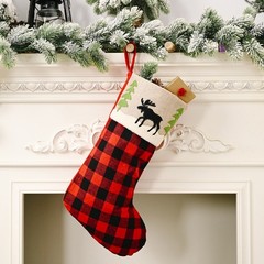 Christmas Stocking Sock Plaid Elk Party Gift Candy Bag Hanging Pendant Tree