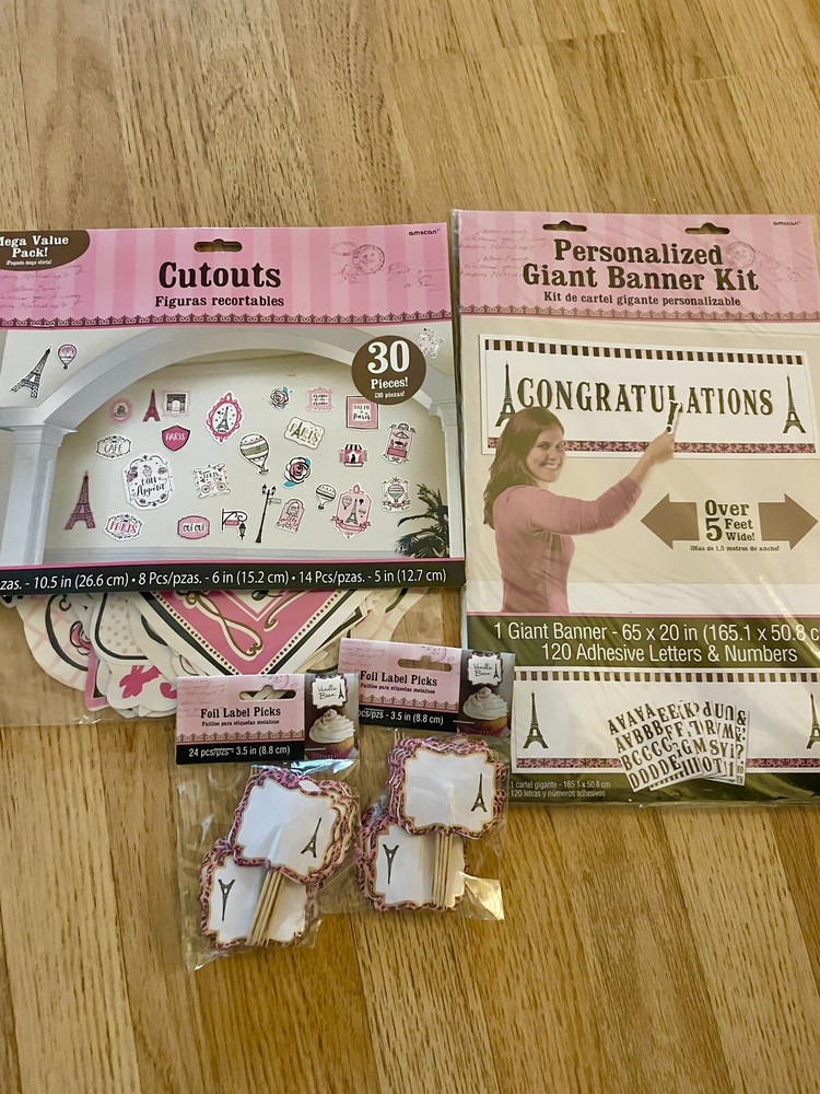 Paris decorations birthday baby shower graduation party supplies pink -lot of 4