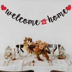 Black Welcome Home Banner – Glitter Welcome Decoration for Housewarming, Mili…
