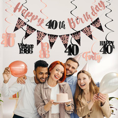 40Th Birthday Decorations for Women, Black Rose Gold Happy 40Th Birthday Banner