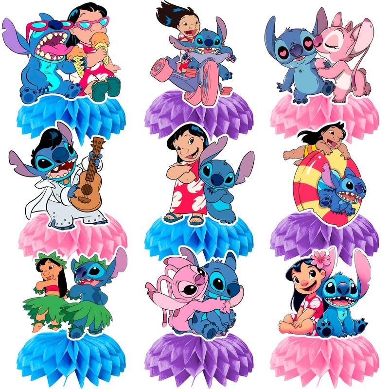 3D Stitch Honeycomb Centerpieces 9 Pcs Birthday Party Table Decoration Supplies