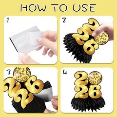 New Year Table Decorations 2026,12pcs Happy Honeycomb Gold