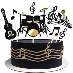 8 Pack Music Theme Cake Topper Glitter Guitar Drums Musical Symbols Cake