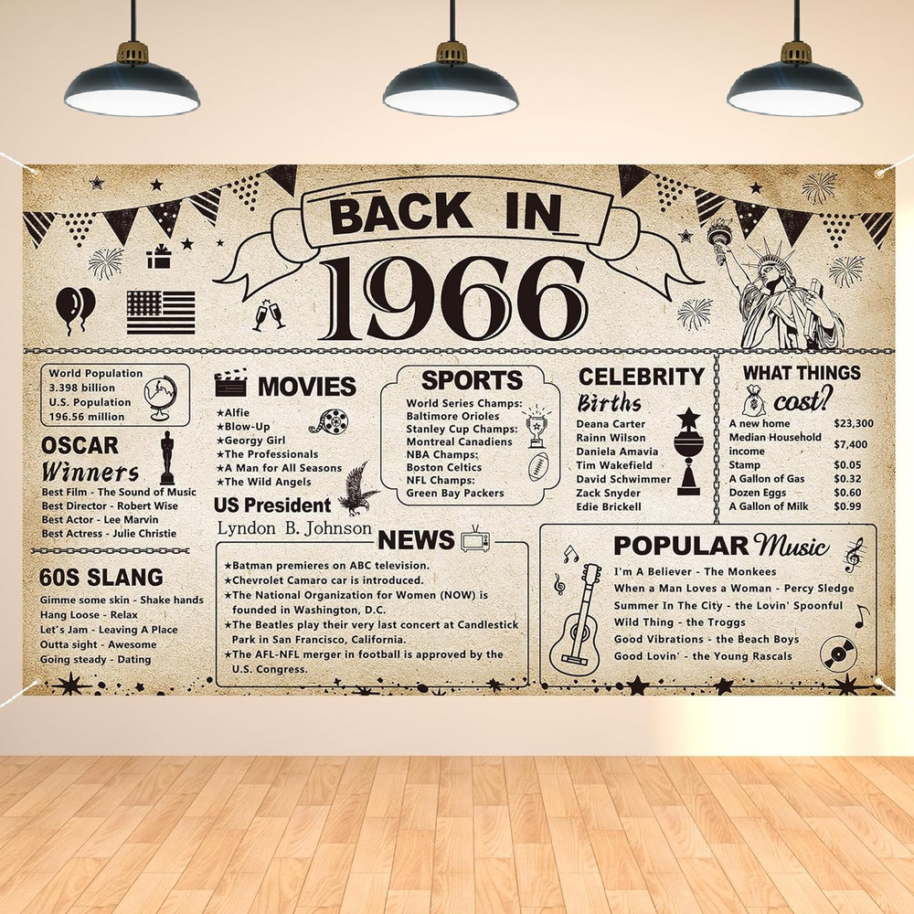 DARUNAXY 60Th Birthday Party Decorations, Vintage Back in 1966 Banner 60 Year Ol