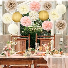 16 Pcs Party Decorations – Paper Lanterns, Pom Poms For Wedding, Birthday, Etc