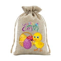 Easter Rabbit Drawstring Bags Set of 30 for Candy Present Pouch Linen Mix