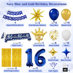16Th Birthday Decorations for Boys, Navy Blue Gold Happy 16 Birthday Party