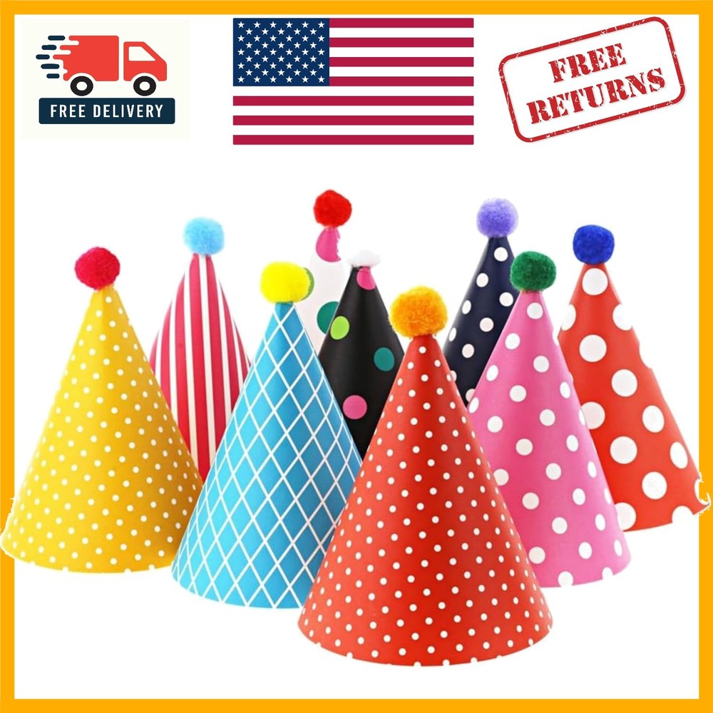 Assorted Mini Birthday Party Hats Set for Kids – Rainbow Stripes & Polka Dots