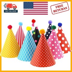 Assorted Mini Birthday Party Hats Set for Kids – Rainbow Stripes & Polka Dots