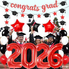 KatchOn, Red and Black Graduation Decorations 2026 – Pack Of 37 | Giant 40 Inch,
