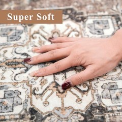 Washable Kitchen Runner Rug – 2×6 Hallway Distressed Mats 2×6, Beige