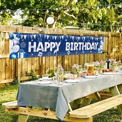 Happy Birthday Banner, 118×20 Inch Large Blue Party Happy Birthday Banner-a
